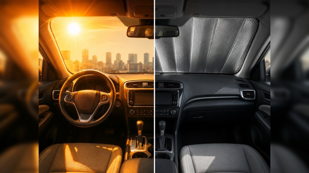 how much cooler does a windshield sunshade keep a parked car